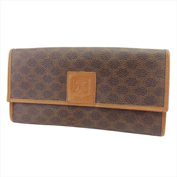 Celine long wallet macadam beige PVC x leather Authentic USED